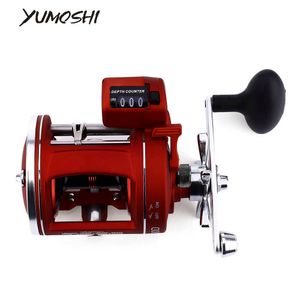 Yumoshi 12 rolamentos de pesca de pesca esquerda / direita trolling roda de tambor moldom com profundidade elétrica contando corpo multiplicador y18100706