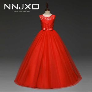 5-14 Yıl High-end Kızlar Düğün Parti Dantel Kız Elbise Nedime Elbise Prenses Abiye Genç Kız Kırmızı Tül Abiye Q0716