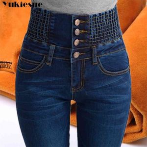 Bayan Kış Kot Yüksek Bel Skinny Pantolon Polar / Hayır Kadife Elastik Bel Jeggings Kadınlar Için Rahat Artı Boyutu Kot Sıcak Kot 210715