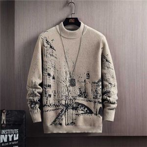 Anime Mönster Pullovers Män Slim Tröjor Höst Vinter Tjock Varm Herrtröja Casual Round Collar Knitwear Sweater Mens 211221