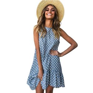 夏のドレス2021女性のフリルスプリングストリートセクシーなカジュアルスリム薄いビーチパーティーOネックミニPolka Dot Dress Vestidos de Fiesta x0705