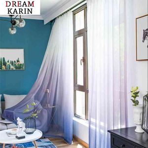 Purple Gradient Color Tulle Curtain for Living Room Modern Bedroom Organza Voile Fabrics Curtain for Kitchen Window Panels 210712