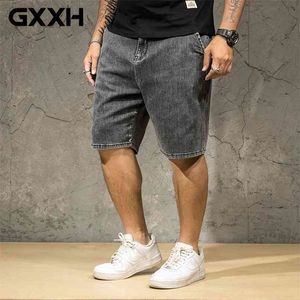 Summer Mens Large Size Elastic Denim Shorts Oversized Knee Length Baggy Jeans for Loose Fit Plus 36 42 44 210723