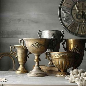 Vintage Old Iron Vases Flower Room Home Nordic Decor Golden Silver European Pot Goblet Classical DecorAcion Salon Casa