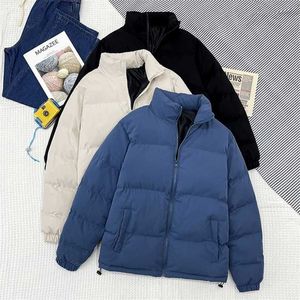 Men Thicken Warm Jackets Streetwear Hip Hop All-match Stand Collar Thick Parka Brand Fashion Casual Winter Blue Bubble Coat 211214