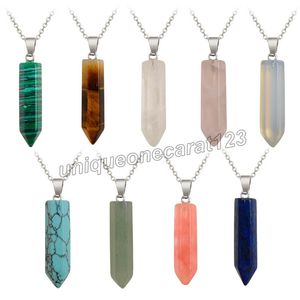 Bullet Shape Crystal Quartz Necklace Natural Stone Healing Point Chakra Bead Gemstone Turquoise Opal Stone Pendants Chain Necklaces Jewelry