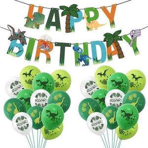 25pcs/set Happy Birthday Decoration Balloon Banners Dragon Latex Ballon Dinosaur Theme Party Supplies Kids Child Birthday Favors 210719