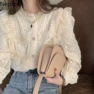 Blusas das mulheres Camiseta Neploe Elegante Ruffle Blouse Mulheres Moda Retalhador de Retalhamento Tassel Camisa 2021 Primavera Coreano Chique Sleeve Longa L