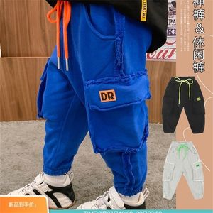 Baumwolle Jungen Hübsche Jogginghose Nian Neue Mode Herbst Westlichen Stil Zhong Da Tong Kinder Baby Casual Hosen 210306