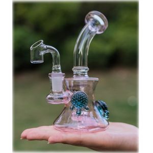 Hookahs pink Glass Water Bongs Beaker Dab Rigs Smoke Glass Pipe recycler Rig Oil Bong With 14mm Banger