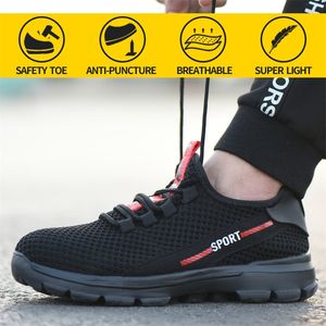 Drop Shipping Work Safety Shoes For Men Summer Breathable Boots Steel Toe Construction Safety Work Sneakers Elastic Soft 210312