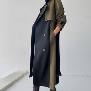 European American Top Autumn Spring Trench Coat Frauen Plus Größe Lange Mäntel Einfache schicke klassische weibliche Windjacke FY112