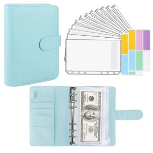 A6 PU Leather Budget Planner Binder - 15pc Cash Envelope System with Pockets for Financial Organization