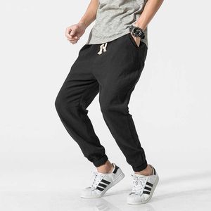 Dropshipping Men Harajuku Streetwear Harem Pants New Mens Summer Linen Thin Sweatpants Male Black Sweatpants 5XL Joggers X0723