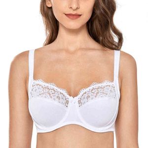 Reggiseno minimizzante taglie forti con ferretto a copertura totale in pizzo trasparente da donna 211217