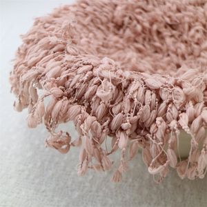 Handmade Soft Crochet Round Infant Blanket with Fringe Newborn Photography Props for Baby Photo Shoot Background Basket Filler 210309