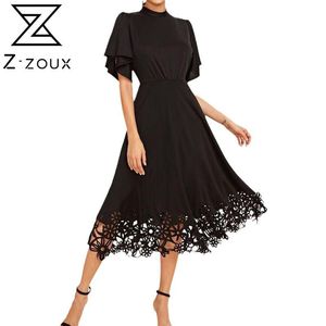 カジュアルドレスZ-Zoux女性のドレス黒気道パーティーハイウエスト大きい裾のプラスサイズの夏のファッションロングビーチ2021