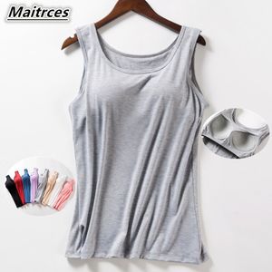 Kvinnors sommar New Tank Toppar Skjorta Modal Underkläder Plus Storlek Kvinna T-shirt Camisole Blus Inbyggd Bra 210308