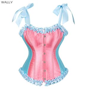 Elegancka Halter Floral Print Satin Corset Lace Up Bustier CiesShaper Bielizna Party Odzież Plus Rozmiar S-2XL Overbus