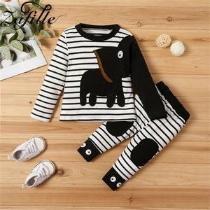 Zafille Cartoon Set Cute Elephant Stroje Paski Newborn Boy Winter Clothing Clothing 210309