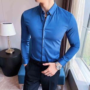 Small Asian Size Slim Fit Design Men's Long Sleeve Button White Black Casual Shirts G0105