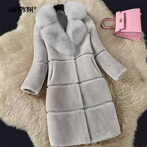 가을 모피 코트 여성 가을 ​​겨울 긴 재킷 여성 캐주얼 두꺼운 따뜻한 가짜 폭스 모피 칼라 코트 슬림 outwear 옷 5XL 210927
