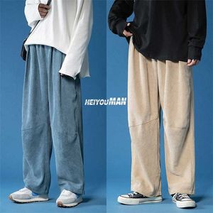 Primavera calça casual homens japonês retro corduroy calças moda cintura elástica solta mens sweatpant 211112