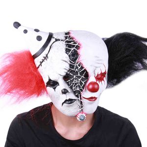 Demone Puntelli di Halloween Maschere horror in lattice Maschera da due clown Costumi di danza Spaventoso Faccia da diavolo a testa intera