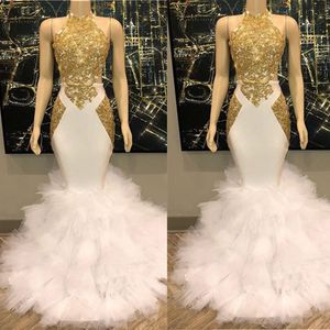 Wspaniaczne złote koronkowe aplikacje Sukienki na bal