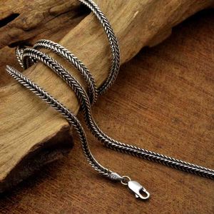 3mm Thick Thai Retro Chopin Chain Men Male Pure Silver Ageing Foxtail Weave Necklace Jewelry Gift