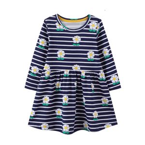 Kinder Kleidung Mädchen Streifen Blumen Langarm Kleid Baby Kleinkind Farbe Patchwork Cartoon Katze Kleider Kinder Baumwolle Kleidung Q0716