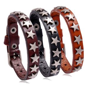 Five-pointed star Leather Bracelets Party Favor Unisex Adjustable Handmade Braided Bracelet Jewelry Male Female Bussiness Birthday Gift Vintage Style JY0742