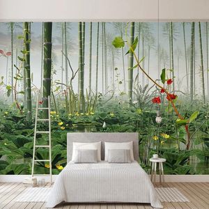 Sfondi personalizzati personalizzati in stile cinese in stile cinese 3d loto di bambù paesaggio foresta paesaggio murale soggiorno camera da letto background wall papel de parede