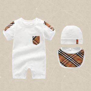 High quality Fashion Newborn Jumpsuits Infant Baby Boys and girls Romper Designer Clothes 100% cotton Kids luxury Rompers hat Bibs 3piece set