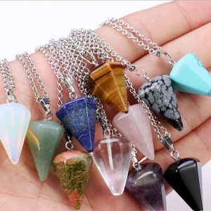 Natural stone Necklace Quartz Crystal Turquoises Opal tiger eye beads pendant Pendulum for diy Jewelry making Necklaces