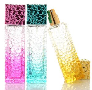 Projeto do cubo de água frascos de perfume vazio 50ml colorido atomizador pulverizador de vidro recarregável garrafa camisulamento spray caso sn4457