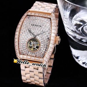 TWF V2 Cintrée Curvex Automatic Tourbillon Mens Watch Paved Baguette Cut Diamants Dial 18k Rose Gold Rostfritt Stål Armband Super Edition Klockor Hello_Watch