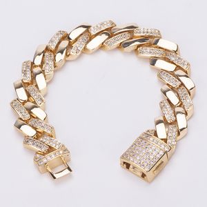 14mm Iced Out Square Cuban Miami Link Chain Bangle Bracelet for Men 18K Gold Plated New Fashoin Micro Paved AAA Cubic Zirconia Bling Hip Hop Rapper Punk Party Gifts