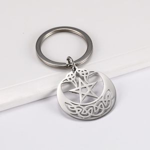 10 Pz/set Pentagram Irish Knot Charm Portachiavi Titolare Wicca Acciaio Inossidabile Rotondo Portachiavi Auto Portachiavi Ciondolo Auto per Borsa Regalo