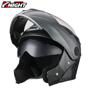 Kaski motocyklowe Hełm Podwójny obiektyw Motocross Casco Moto Flip Up Motorbike Touring Racing Włókna węglowa Otwarta twarz