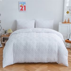 Duvet covers & sets Solid Color Plaid Duvet Cover Pillowcase Wave Diamond Bedding Set Single Size 150x200 White Simplicity Bedclothes No Bed Sheet 220212