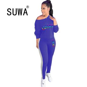 Partihandel Produkt Joggare Kvinnor Två Piece Outfits Matchande uppsättningar Skriv ut Tröjor Sweatshirt Pants Byxor 210525