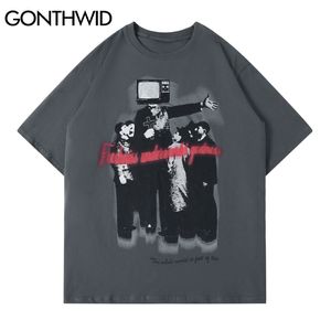 T-Shirts Streetwear Hip Hop Männer Lustige TV Menschliche Cartoon Print Harajuku Baumwolle Casual Kurzarm T-shirts Shirts Tops Männlich 210602