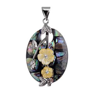 Yellow Flowers Abalone Shell Pendant Natural Sea Paua Shells Gemstone Ocean Beach Jewelry Gift 5 Pieces