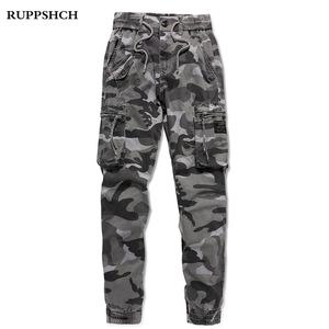 Mężczyźni Sportowe Spodnie Cargo Bawełniane Casual Camouflage Wysokiej Jakości Plus Size Outdoor Długość 210715