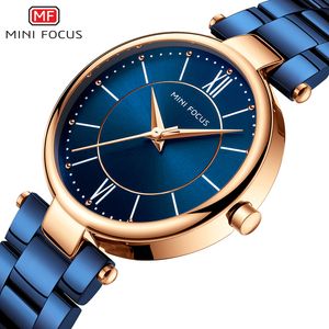 MINI FOCUS Orologi da donna impermeabili blu in acciaio inossidabile marchio di lusso moda donna orologio al quarzo Relogio Feminino Montre Femme 210310