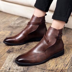 Martin Boots Men Shoes Pu Solid Color Classic Fashion Business Casual Daily Retro Wild Buckle British Style Ankle Boots DH926