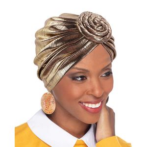 Novas moda senhoras Metálico Turbante Elástico Vintage Brilhante Hijab Head Envoltório Beanie Chapéu Muslim Bandana Headwear Acessórios De Cabelo