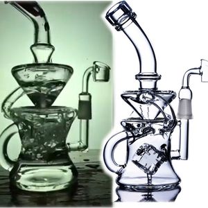 Den inre fyrkantiga perc Klein Recycler Oil Rigs Vattenpipor Glas Vatten Bongar Rökrör Dab Smoke Pipe Med 14mm banger