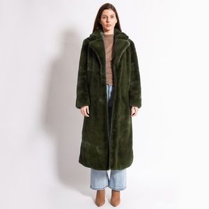 Höst Winter Rabbit Fur Coat Kvinnors Rex Lapel Slim Green 211207